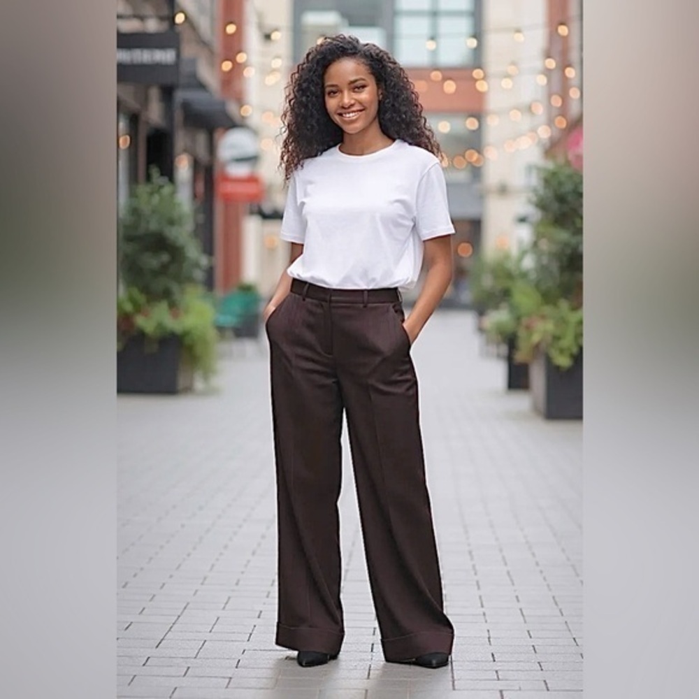 Limited Edition by London Fog brown pinstripe, wide leg cuff trousers, pockets🤎
